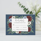 Cartons Réponse Bourgogne Peony Dusty Blue Anemone Floral Mariage (Debout devant)