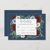 Cartons Réponse Bourgogne Peony Dusty Blue Anemone Floral Mariage (Devant / Derrière)