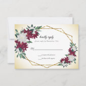 Cartons Réponse Bourgogne Poinsettias Gold Frame Mariage de Noël (Devant)