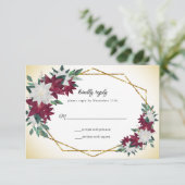 Cartons Réponse Bourgogne Poinsettias Gold Frame Mariage de Noël (Debout devant)