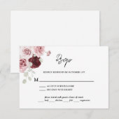 Cartons Réponse Bourgogne rouge bleu rose Mariage floral (Devant / Derrière)