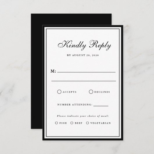 Cartons Réponse Bow Classic Old Money Black & White Wedding (Devant / Derrière)