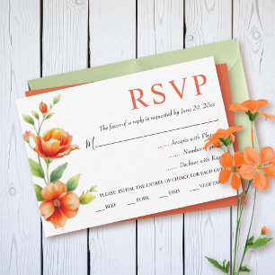 Cartons Réponse Branche aquarelle avec fleurs orange mariage