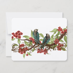 Cartons Réponse Branche de fleurs rouges Mariage vintage oiseaux R