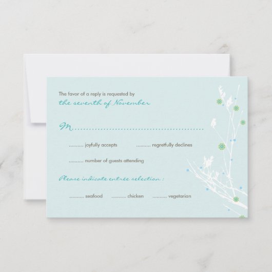 Cartons Réponse Branche d'hiver Fleur de neige Simple Mariage élég (Devant)