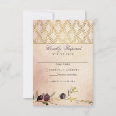 Cartons Réponse Branche d'olive italienne chic et treillis d'or (Devant)