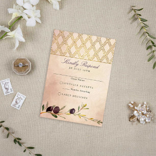 Cartons Réponse Branche d'olive italienne chic et treillis d'or