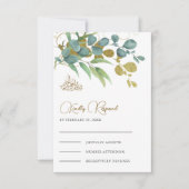 Cartons Réponse Branche dorée de eucalyptus rustique pour mariage (Devant)