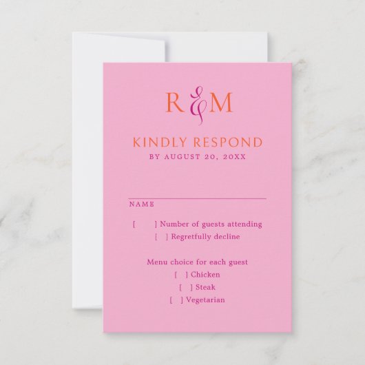 Cartons Réponse Bright Magenta Orange Simple Monogramme Mariage RS (Devant)