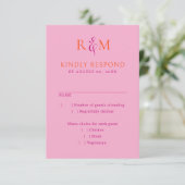Cartons Réponse Bright Magenta Orange Simple Monogramme Mariage RS (Debout devant)