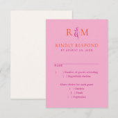 Cartons Réponse Bright Magenta Orange Simple Monogramme Mariage RS (Devant / Derrière)
