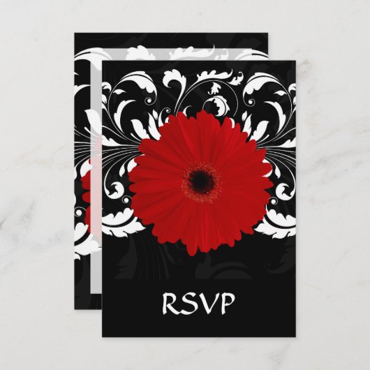 Cartons Réponse Bright Red Gerbera Daisy on Black (Devant / Derrière)