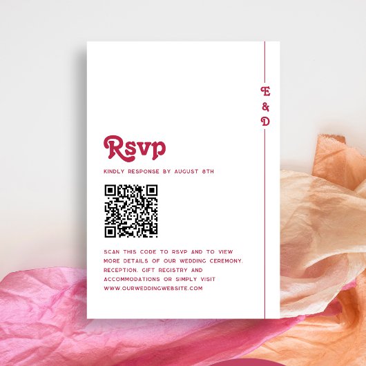 Cartons Réponse Bright Retro Hot Pink Monogramme Mariage QR Code