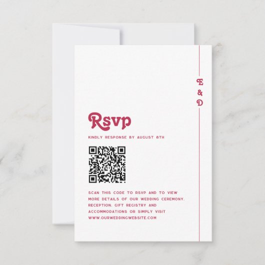 Cartons Réponse Bright Retro Hot Pink Monogramme Mariage QR Code (Devant)