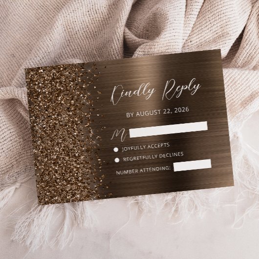Cartons Réponse Bronze Brushed Metal Glitter Script Wedding