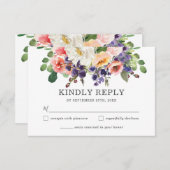 Cartons Réponse Brosse violet blanc Mariage Floral (Devant / Derrière)