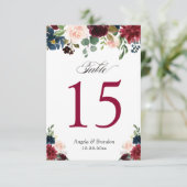 Cartons Réponse Brousse Bleu Bleu Floral Mariage Numéros de tablea (Debout devant)