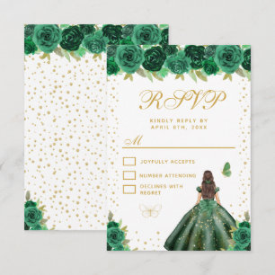 Cartons Réponse Brunette Florale Verte Princesse aux Cheveux Bruns