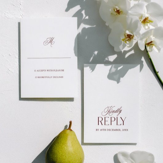 Cartons Réponse Burgindy & White Minimalist Wedding 