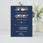 Cartons Réponse Burgundy Blush Floral Frame Bleu foncé Mariage (Debout devant)
