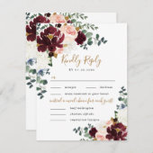 Cartons Réponse Burgundy Blush Gold Trois 3 repas Choice Mariage (Devant / Derrière)