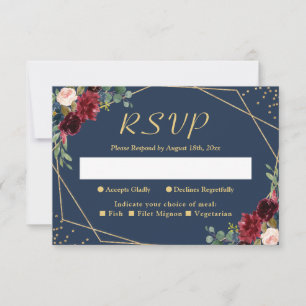 Cartons Réponse Burgundy Blush Navy Blue Floral Gold Parties scint