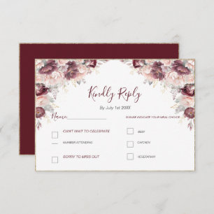 Cartons Réponse Burgundy Blush Peony et Mariage Rose