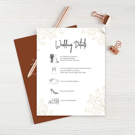 Cartons Réponse Burgundy Floral Détails du Mariage Timeline