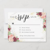 Cartons Réponse Burgundy Floral Gold Polygonal Geometric Wedding (Devant)