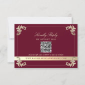 Cartons Réponse Burgundy Gold Baroque QR Code Wedding (Devant)