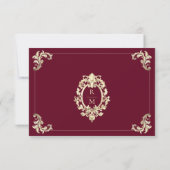 Cartons Réponse Burgundy Gold Baroque QR Code Wedding (Dos)