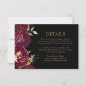 Cartons Réponse Burgundy Gold Floral Black Détails sur le Mariage (Devant)