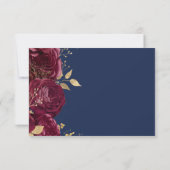 Cartons Réponse Burgundy Gold Floral Script Navy Blue Wedding (Dos)