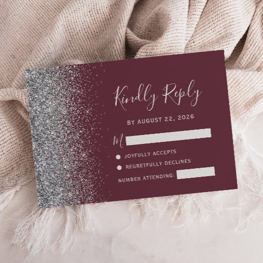 Cartons Réponse Burgundy moderne Argent Faux Parties scintillant E