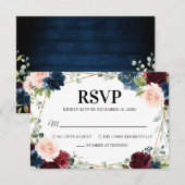 Cartons Réponse Burgundy Navy Blush Floral Mariage géométrique (Devant / Derrière)