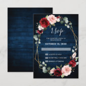 Cartons Réponse Burgundy Navy Blush Floral Mariage géométrique (Devant / Derrière)