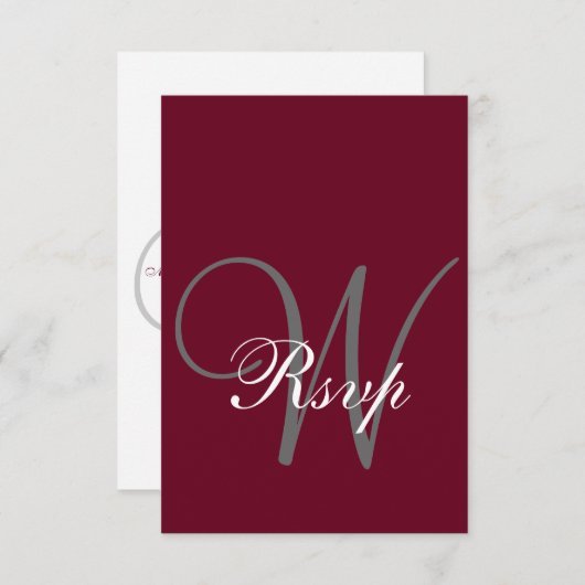 Cartons Réponse Burgundy Red Elegant MOnogramme officiel (Devant / Derrière)
