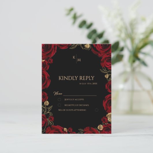 Cartons Réponse Burgundy Roses Boho Wedding (Debout devant)