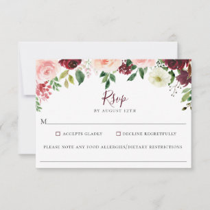 Cartons Réponse Burgundy Rouge Floral Mariage Alimentation Allergi