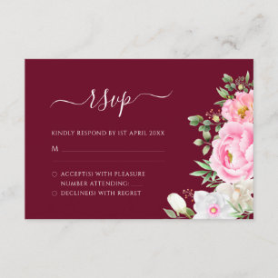 Cartons Réponse Burgundy Watercolor Floral Elegant Wedding