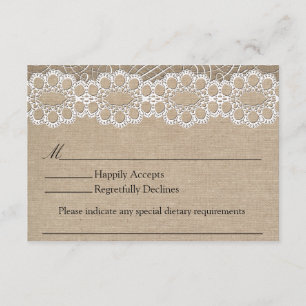 Cartons Réponse Burlap et Vintage dentelle Shabby Chic Wedding RSV