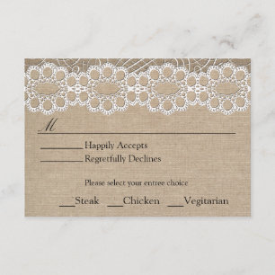Cartons Réponse Burlap et Vintage dentelle Shabby Chic Wedding RSV