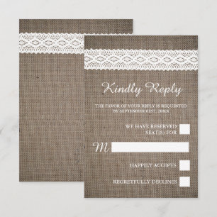 Cartons Réponse Burlap Rustique et Vintage Mariage en dentelle bla