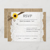 Cartons Réponse Burlap rustique, tournesol et mariage dentelle car (Devant / Derrière)