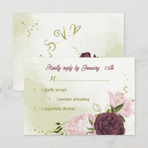 Cartons Réponse cabernet rose fleurs vert feuilles