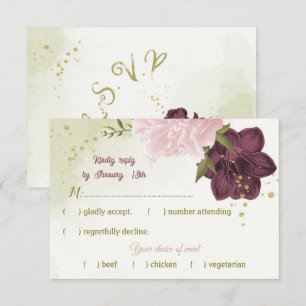 Cartons Réponse cabernet rose fleurs vert feuilles