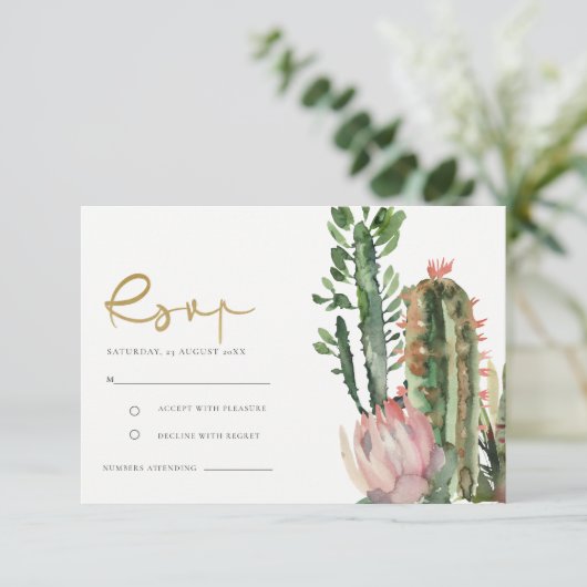 CARTONS RÉPONSE CACTUS DE FLEURS FLEURIS ROSE FEUILLAGE AQUARELLE (Debout devant)