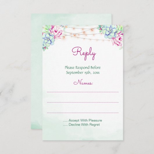 Cartons Réponse Cactus Succulents Mariage de voyants à cordes (Devant / Derrière)