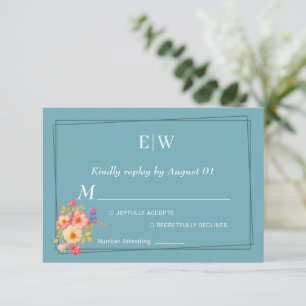 Cartons Réponse Cadre avec Rose, style Mariage sur bleu rétro