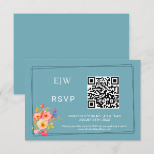 Cartons Réponse Cadre avec Rose, style Mariage sur bleu rétro